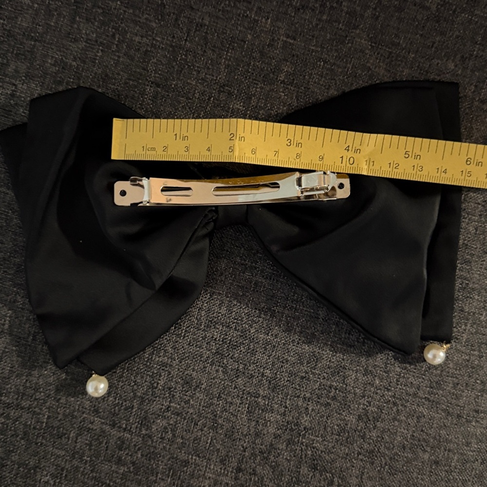 Black Bow Hair Clip with Gold Accent - Picture 4 of 5